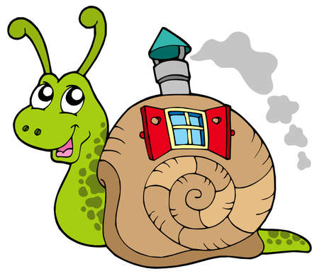 Snail with shell house - vector illustration.