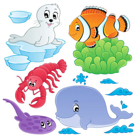 sea fishes and animals collection 5 illustration royalty free