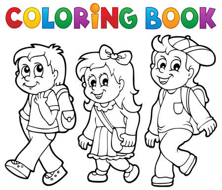 ぬりえ本学校の子どもたちのテーマのイラスト素材 ベクタ Image