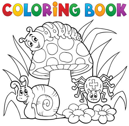 Coloring book toadstool with animals - eps10 vector illustration. Иллюстрация
