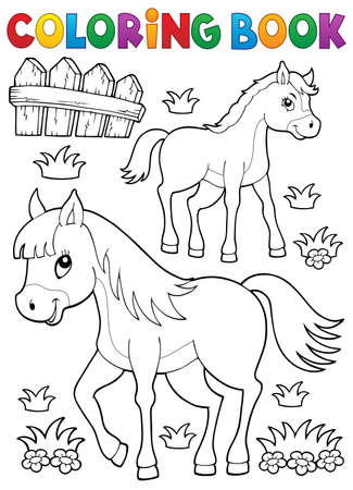 Coloring book horse with foal theme 1 - eps10 vector illustration.