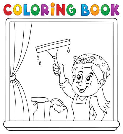 Coloring book woman cleaning window - 54948543