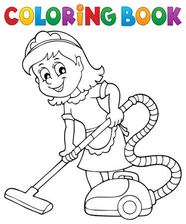 Dibujo Para Colorear Dama De Limpieza 2 Eps10 Ilustracion