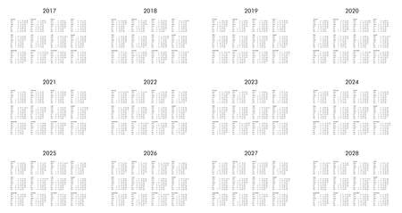 Calendrier Enib 2023 2024 Calendrier Des Années 2017, 2018, 2019, 2020, 2021, 2022, 2023, 2024, 2025,  2026, 2027, 2028 Banque D'images Et Photos Libres De Droits. Image 67430148.