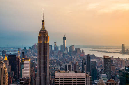 New york city skyline with urban skyscrapers at sunset Stock Photo