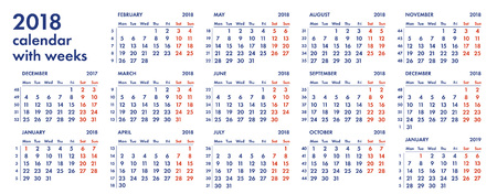 2018 calendar with week numbers printable