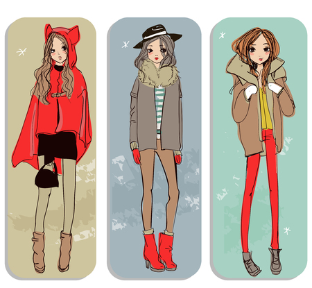 スケッチ風のスタイルでかわいいファッション漫画冬の女の子 のイラスト素材 ベクタ Image スケッチ風のスタイルでかわいいファッション漫画冬の女の子 のイラスト素材 ベクタ Image