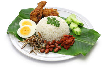 coconut: nasi lemak, cơm dừa, món ăn malaysian cô lập trên nền trắng