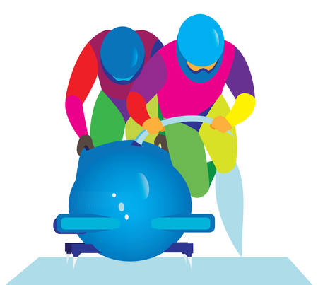 colorful bobsled team racing on ice clip art preview