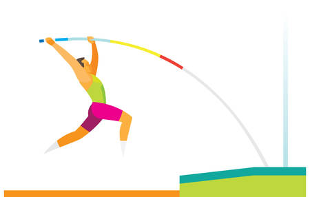 Young man is pole vaulter performs a jump