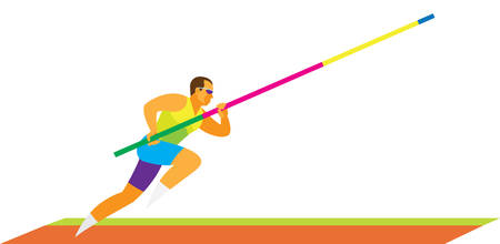Young athlete is pole vaulter makes a run
