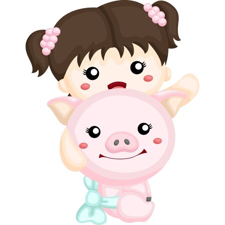 Cute little girl and her pig