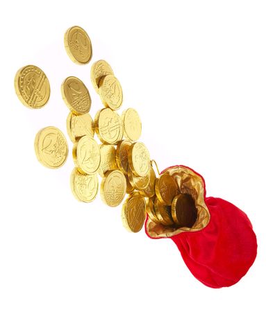 Bag of gold coins: money bags with coins on a white background