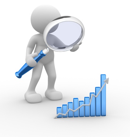3d Gente - Hombre, Persona Con Un Gráfico Financiero Y Una Lupa Concepto De Búsqueda Fotos, Retratos, Imágenes Y Fotografía De Archivo Libres De Derecho. Image 14868564.