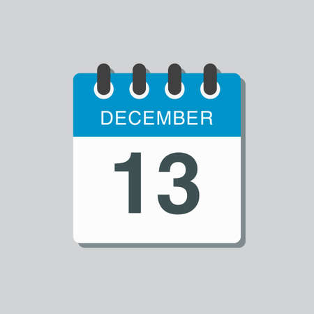Vector icon calendar day - 13 december. 13th days of the month, vector illustration style. date day of week sunday, monday, tuesday, wednesday, thursday, friday, saturday. winter holidays in december. Vector Illustration