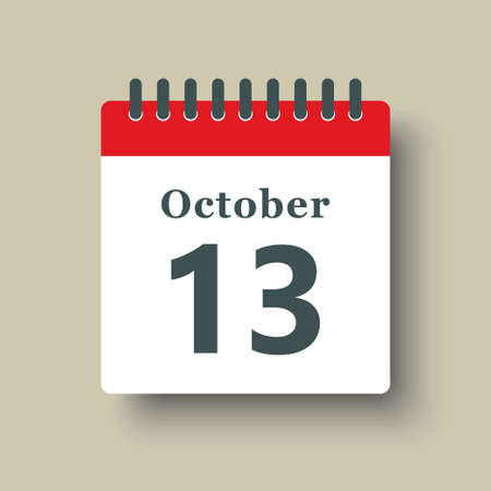 Icon page calendar day - 13 october. date day week sunday, monday, tuesday, wednesday, thursday, friday, saturday. 13th days of the month, vector illustration flat style. autumn holidays in october Vector Illustration