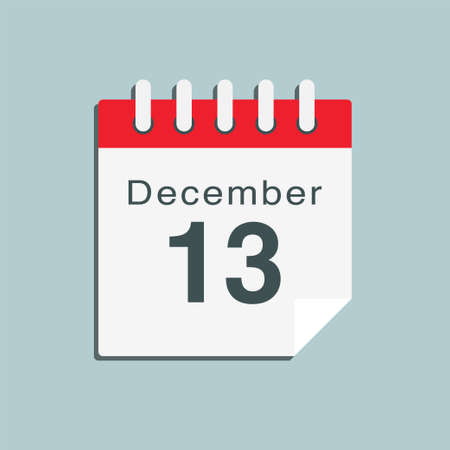 Icon page calendar day - 13 december. date day week sunday, monday, tuesday, wednesday, thursday, friday, saturday. 13th days of the month, vector illustration flat style. winter holidays in december