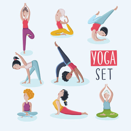 ヨガの異なるポーズでかわいい女の子のベクター イラストです のイラスト素材 ベクタ Image ヨガの異なるポーズでかわいい女の子のベクター イラストです のイラスト素材 ベクタ Image