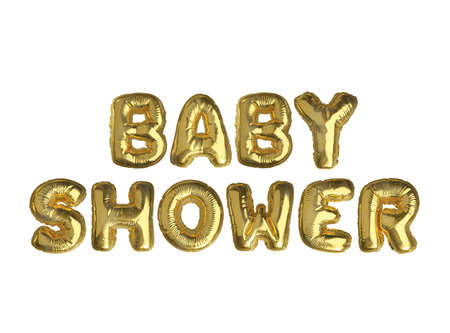 the isolated golden air balloon word baby shower on white background
