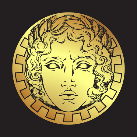 ギリシャおよびローマの神アポロの顔と手描きアンティーク スタイル太陽 タトゥーや印刷デザイン ベクター イラストをフラッシュします のイラスト素材 ベクタ Image ギリシャおよびローマの神アポロの顔と手描きアンティーク スタイル太陽 タトゥーや印刷デザイン ベクター イラストをフラッシュします のイラスト素材 ベクタ Image