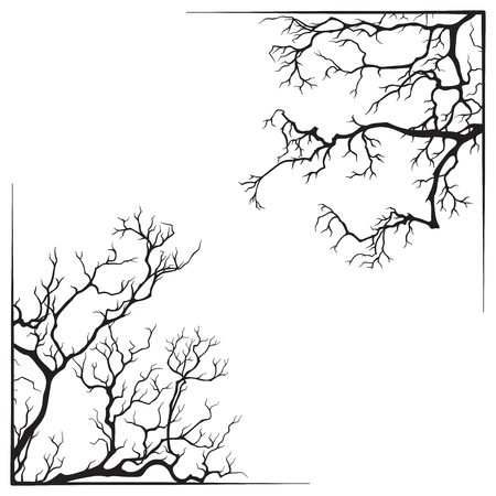 Branch borders halloween black and white print design vector illustration.