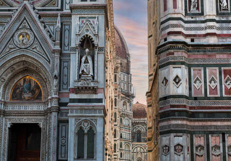 Częściowy widok o zachodzie słońca gotyckiej renesansowej bazyliki katedralnej santa maria del fiore we włoskiej florencji.