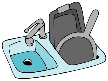 An image of a kitchen sink with pans