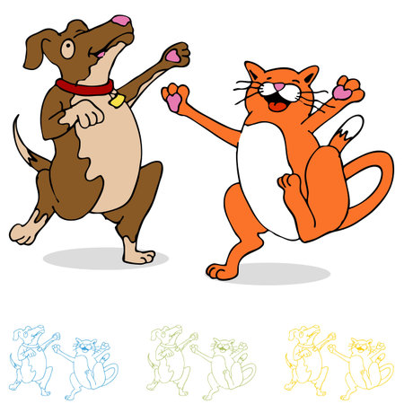 An image of a dancing cat and dog. Vector Illustration