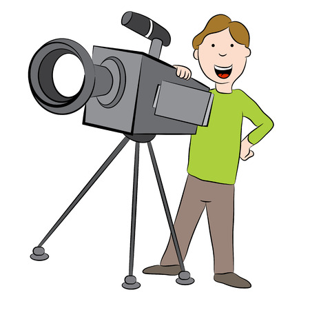 an image of a cartoon cameraman standing behind television camera