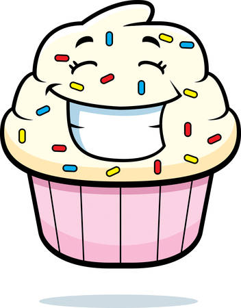 a cartoon cupcake with sprinkles smiling and happy royalty free