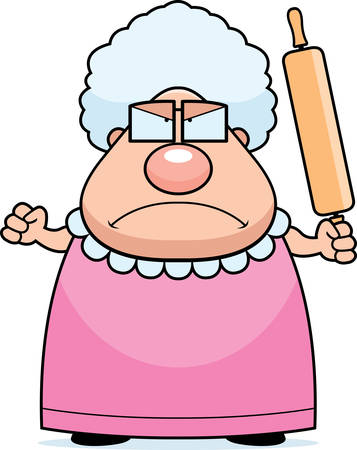 A cartoon grandma with an angry expression. Illustration
