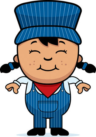 眉根を寄せた女の子列車の車掌の漫画イラスト のイラスト素材 ベクタ Image