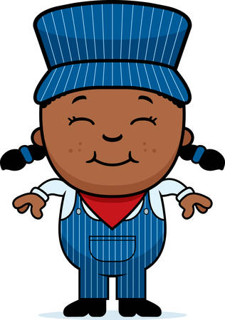 立ち 笑みを浮かべて少年列車の車掌の漫画イラスト のイラスト素材 ベクタ Image