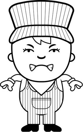 眉根を寄せた少年列車の車掌の漫画イラスト のイラスト素材 ベクタ Image