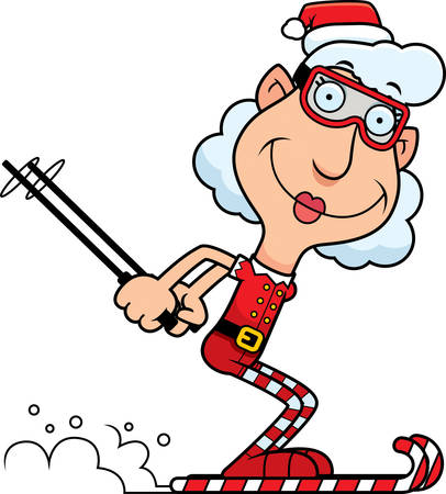 クリスマス漫画のイラスト キャンディー杖スキー エルフおじいちゃん のイラスト素材 ベクタ Image