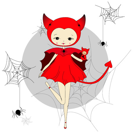 おもちゃで鹿のスーツでかわいい女の子 キャラ デザイン イラスト ハロウィーン 仮面舞踏会 子供のための印刷します 子供のための背景 のイラスト素材 ベクタ Image