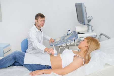 The pregnant lady pacient at ultrasonography examination, close view