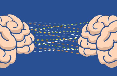 Cartoon illustration of two minds or brain communication or connection Vector Illustration