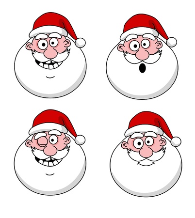 Four funny santa claus heads - set Vector Illustration