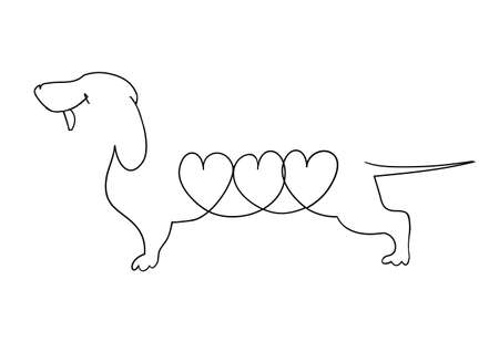 freehand drawn black and white cartoon dachshund