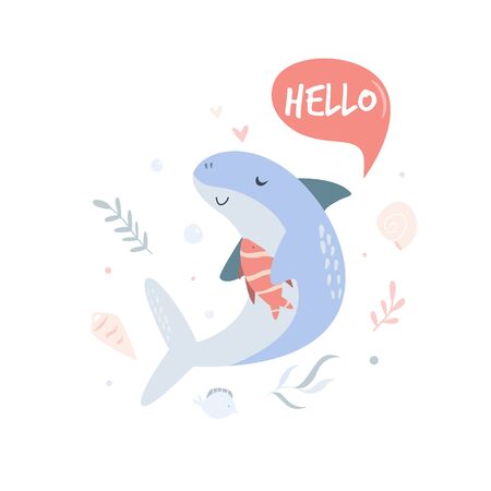 Cute Shark Swimming In Ocean Poster With Adorable Character