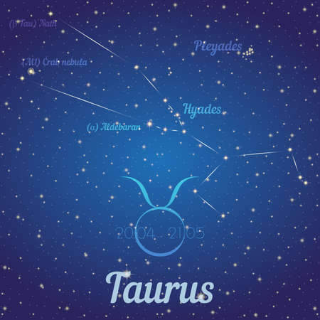 干支星座おうし座 星の位置と深い青色の星空の名 西洋占星術によると日付と星座のシンボルです ベクトル図 のイラスト素材 ベクタ Image