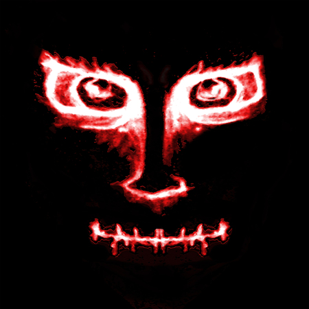 手は 黒の背景に赤と白の色を飽和に怒りの表現の正面肖像図邪悪なモンスターを描画します の写真素材 画像素材 Image