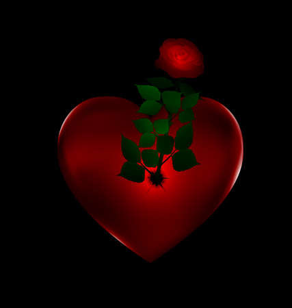 Dark Background And Big Stone Red Heart With Rose Inside