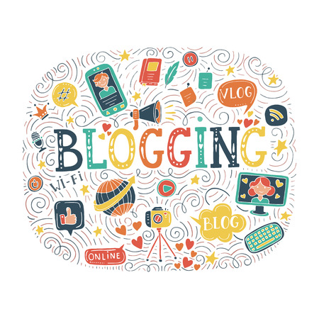 色付きイラストにブログをエレガントな手書きの概念 のイラスト素材 ベクタ Image