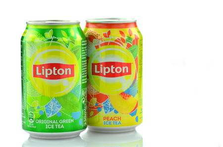 lipton ice tea drink in a can isolated on white background stock