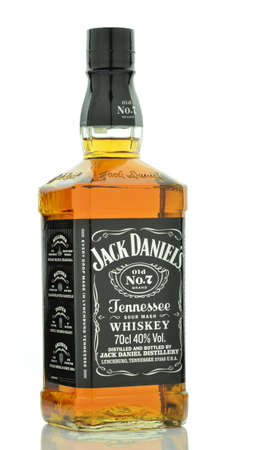 bottle of jack daniels whiskey isolated on white background stock