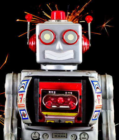Retro silver happy smiling robot