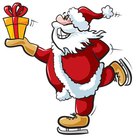 Skating santa with gift