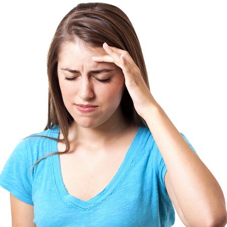 young woman holding her head in pain and stress Stock Photo - 13940080